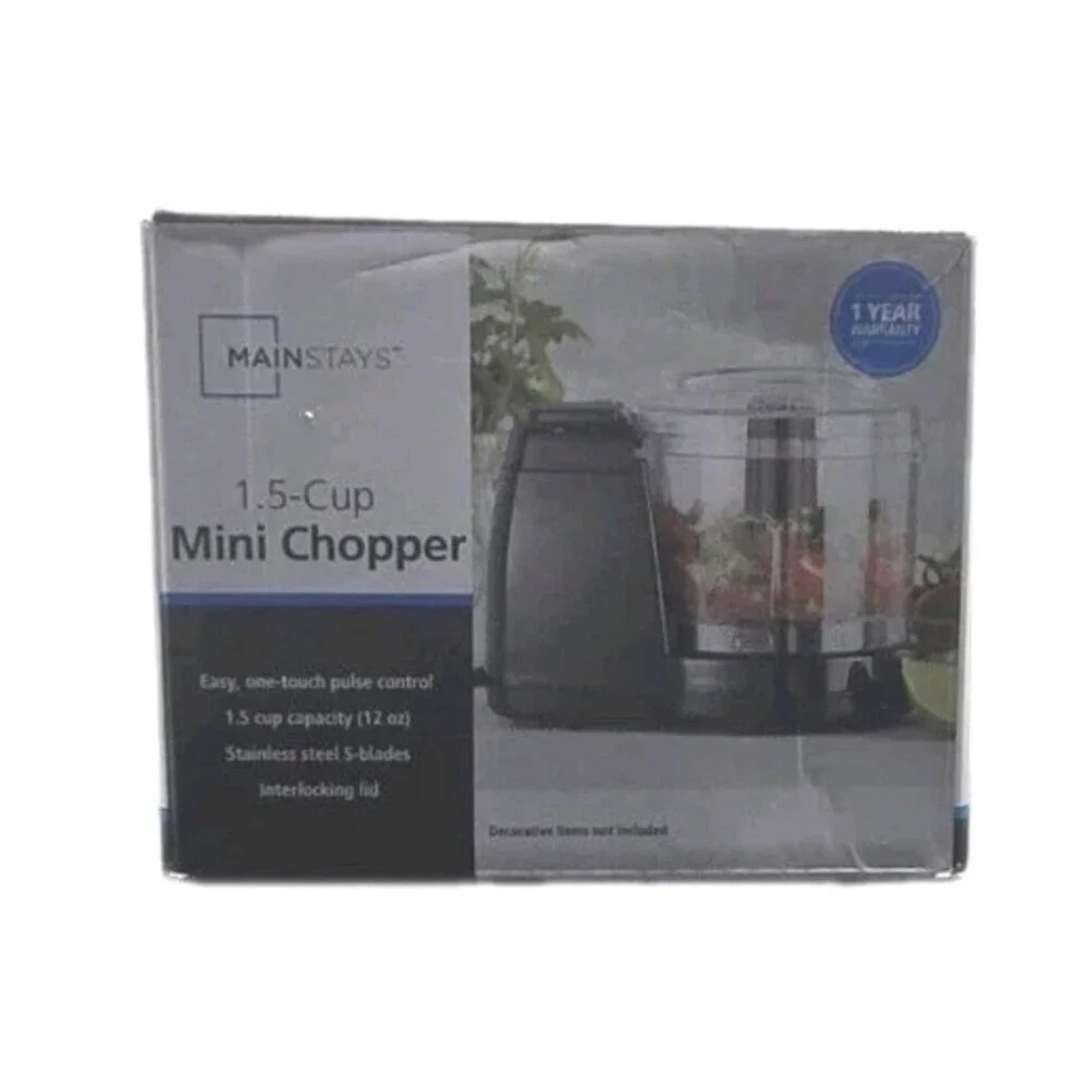 Mainstays 1.5 Cup, One-Touch Pulse , Mini Food Chopper, Black